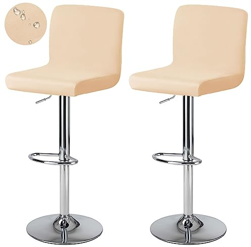 Levoberg - Funda para taburete de bar con respaldo impermeable, funda de silla de comedor giratoria, cubierta de silla alta de bar extensible, 2 piezas, color beige y amarillo