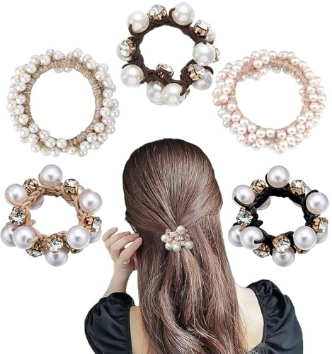 Trsnzul Perlen Haargummi 5 Stück Haargummi mit Scrunchies Strass Elastische Haargummis Perlen Elastisches Haarseil Haargummis Zopfgummi Haarschmuck für Frauen Haarband Seil für Frauen
