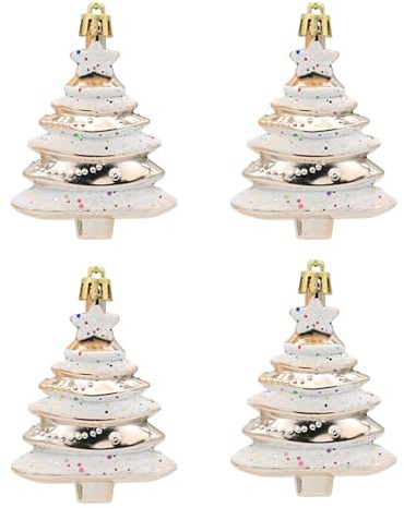 4 Pieces Christmas Tree Hanging Decorations - Glitter Baubles Ornaments Pendants - 9 x 6 CM, Champagne Gold