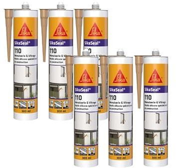 Lot de 6 mastics silicone SIKA SikaSeal 110 Menuiserie & Vitrage - Beige Pierre - 300ml