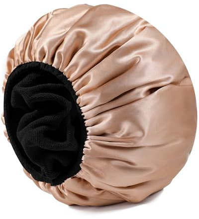 YIZIJIZI Terry Lined Shower Caps, Triple Layer Large Shower Cap for Women, Reusable Shower Caps for Long Thick Hair, Waterproof Washable Soft Bath Shower Caps for Hair Care…