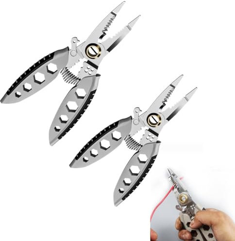 7-Inch Multipurpose Wire Stripper,4 in 1 Wire Strippers-Stripping Cutting Crimping Splitting,Duty Multi Purpose Portable Wire Stripping Tool for Stripping, Cutting and Crimping (Size : 2pcs)