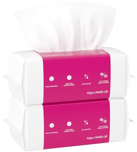 Disposable Face Towel 120 Count, 20 x 20cm Cotton Tissue Dry Face Wipes Skin Clean, Unscented and Ultra Soft Disposable Face Towelette for Washing Face, Makeup Removing (Pearl Pattern)