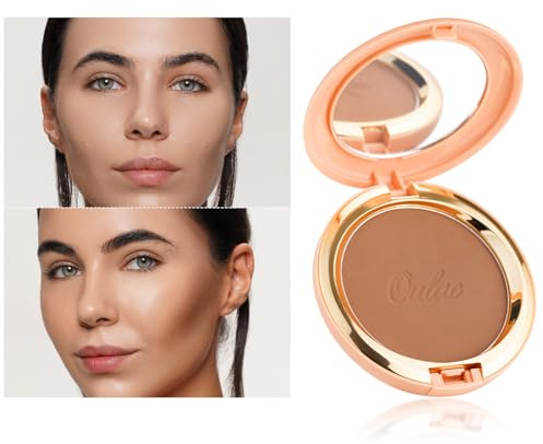 Oulac Satin matt bronzer puder ansiktmakeup med spegel, högpigmenterat brons pulver bronzing blush dual purpose, solkyssad naturligt utseende, vegansk och cruelty-free BS03