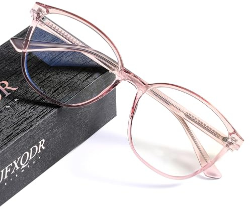 JFXQDR Blaulichtfilter Brille für Damen, Computerbrille | ohne Stärke, UV400- & Blendschutz, Schutz vor Augenermüdung, Leichter Rahmen, TV Gaming Arbeit & Alltag, Rosa