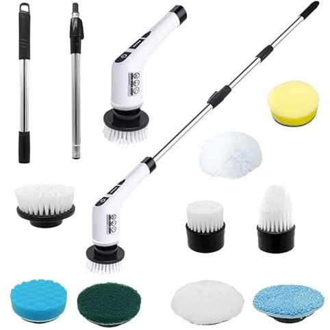 Electric Spin Scrubber, Cordless Cleaning Brush with Adjustable Extension Scrubber for Home, 9 Replaceable Brush Heads, 2 Speeds, electric cleaning brush for Bathroom, Tub, Kitchen, Tile, Floor, car