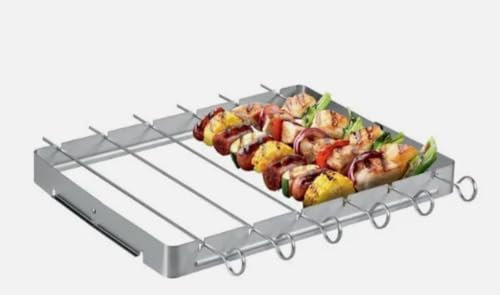 Barbecue Skewers and Rack Set, 6-Pack Stainless Steel Kebab Skewers with Foldable Shish Kebab Rack