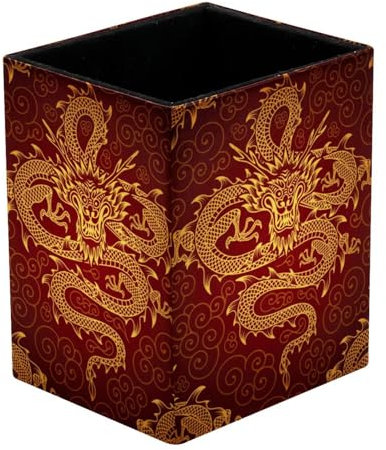 Eslifey Stifthalter, quadratischer Stifthalter für den Schreibtisch, chinesischer goldener Drache, roter klassischer Stiftebehälter, Stiftebecher, Make-up-Pinselhalter, Ständer, Display, Schreibtisch,