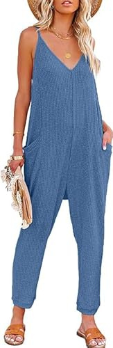 Haibang Salopette Donna Estiva Tuta Jumpsuit a Gamba Larga Tuta Tutine con Tasca Ampia Pantaloni Lunga Senza Maniche Scollo a V Profondo Pagliaccetto Con Spalline Monopezzi e Tutine Casual Playsuit