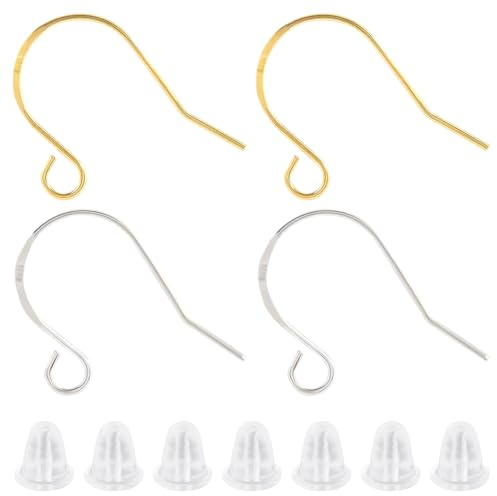 Beebeecraft 1 Box Mit 6 Paar Ohrringhaken Mit Schlaufe 18 Karat Vergoldet Und 925 französische Ohrhaken Aus Sterlingsilber 0.8 mm Stift Und 1 SilberPoliertücher Für Die DIYSchmuckherstellung