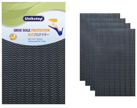UNIKSTEP 4 pièces de protection de semelle de chaussure, design ondulé, fond de chaussure et coussinets antidérapants auto-adhésifs sur le talon (Noir)