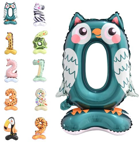 POPOYU Palloncini Numero Compleanno 0 Anni,40 Pollice Gufi Gigante Numero Gonfiabili Pallone,Elio Palloncini 0 1 2 3 4 5 6 7 8 9 per Anniversario, Decorazione Feste di Compleanno Palloncino