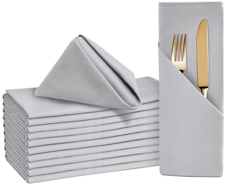 BALCONY & FALCON Cloth Napkins 100% Cotton Machine Washable Grey Set of 12 | 50 x 50 cm, soft and absorbent, reusable, everyday dining, family meals, weddings, restaurants, Easter, Christmas