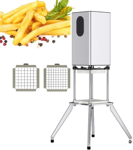 pedenencelia Tagliapatate Elettrico Patatine Fritte,con Quattro Piedini Supporto, Lame 9 Mm E 12,2 Mm,Strisce Lunghezza Tagliate in Modo Uniforme, Affettatrice Automatica per Patate,Silver