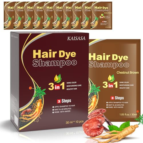 Black Hair Dye Shampoo, 10pcs hair dye shampoo 3 in 1, Natural Herbal Dye Shampoo for Grey Hair Coverage Hair Color Shampoo for Women and Men (1.05fl oz *10)