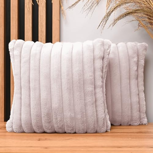 MG Design 2er Set Kissenbezüge 35 x 35 cm in Rosa – mit Reißverschluss, langflorige Fell-Haptik, weich & Cosy, pflegeleicht