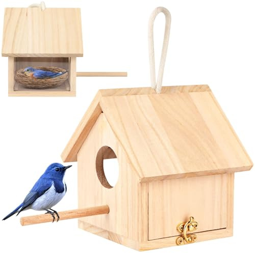 Mangeoire à Oiseaux en Bois Suspendue - Maison d'Oiseau Imperméable pour Extérieur, Jardin, Balcons et Cour