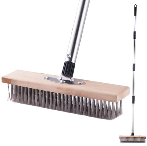 BTYQKZVPM, Balai métallique, tête de balai en fil d'acier rigide, brosse à récurer avec manche de 152,4 cm de long,