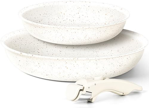 MICHELANGELO Non Stick Frying Pan Set with Removable Handle, 20cm,26cm Frying Pans, Fry Pan with Detachable Handle, Oven Safe, White