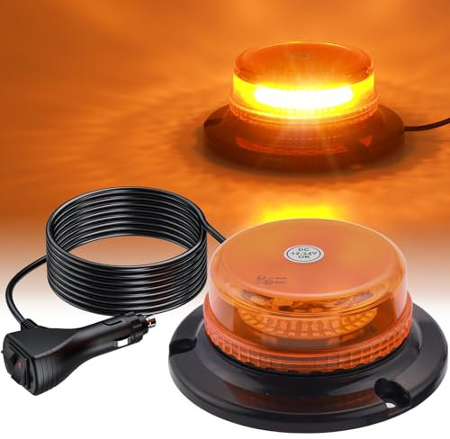 AUTOUTLET 36 LED Rundumleuchte, 12/24V Gelb Rundumleuchte LED Warnleuchte mit Magnet, 9 Modi, 5M Kabel, E57 Mark & Wasserdicht IP65, Warnlicht Blinkleuchte für Auto LKW Traktor Golfwagen SUV