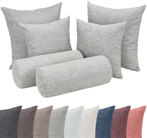 Selfitex Großes 6-teiliges Boxspringbett Kissen Set, 2X 50x50/2x 40x40/2x Nackenrolle 18x45, Sofakissen inkl. weichen Füllkissen, stilvolles Dekokissen Set für Bett und Sofa (Grau)