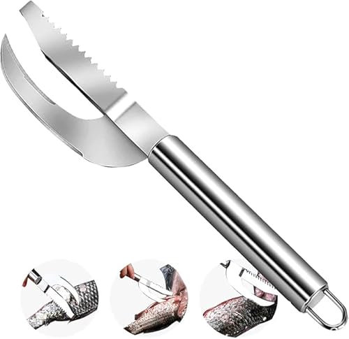 Cuchillo for cortar y raspar escamas de pescado, herramienta tres en uno, cuchillo de acero inoxidable for quitar escamas de pescado, pelador de pescado multifunción, herramienta for limpiar pescado,