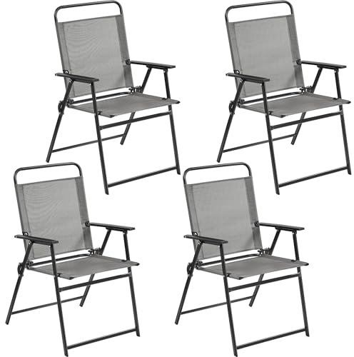 Yaheetech 4er-Set Klappstuhl Gartenstuhl Klappsessel mit Hoher Rückenlehne & Armlehnen Terrassenstühle Essstühle bis 100 kg Belastbar Grau