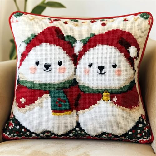 DIY Kit De Gancho De Pestillo Con Dibujos De Animales De Oso，Kit De Bricolaje Para Almohadones Con Gancho De Pestillo，Kits De Bordado Para Principiantes Con Patrón Impreso Para Decoració 43x43cm