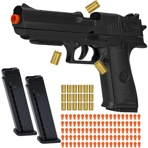 Automatic Shell Ejecting Toy Gun with 100 Soft Bullets,Realistic Toy Gun Pistol,Christmas Birthday Gifts for Kids Adults Boys Age 8+(Black)