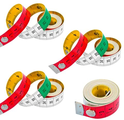 POPAPIE 4 Pezzi Metro da Sarta Morbido,Metro per Misurare Corpo,Nastro di Misurazione,Metro a Nastro Morbido con Chiusura a Bottone per Cucire Misura Righello Sartoria (150 cm)