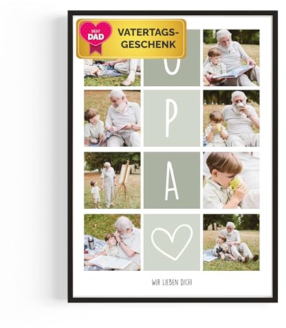 GiveSmiles OPA Fotocollage mit 8 Fotos — Enkeln mit eigenem Text | Personalisiertes Geschenk von Kindern | Vatertagsgeschenk für Opa | Vatertag Fotogeschenke & personalisierte Geschenke