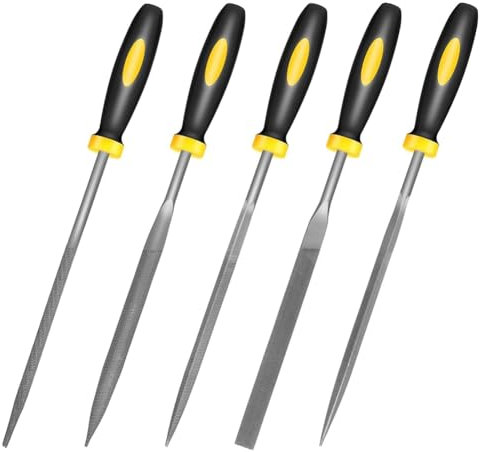 Pesfehhy Juego de Limas de Metal de Mano Pequeña, 6,3 Pulgadas, 5 Piezas, Limas de Aguja de Acero de Aleación Resistente, Redondas, Bisemicirculares, Planas, Cuadradas, Triangulares