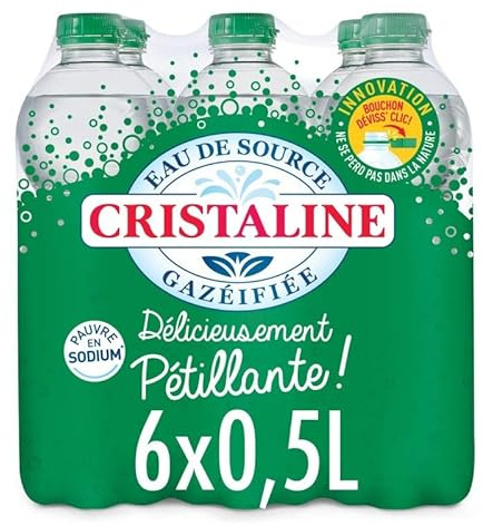 CRISTALINE Eau Gazeuse 6x50cl, fraîcheur pétillante idéale pour accompagner vos repas quotidiens- Lot De 1