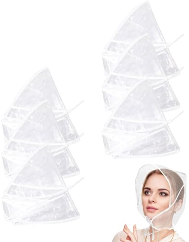 JIPUKE 6Pcs Rain Bonnet with Visor Clear Rain-Hats Waterproof Rain Plastic Scarf Rain-Bonnet Protect Hairstyle for Unisex Men Women Light Rainy Drizzle Humidity Weather for Head White