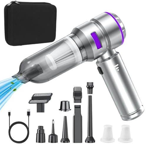 Tiiyee Aspirabriciole Senza Fili 4 in 1, Ricarica Rapida Aspirapolvere Auto Elettrico Portatile Potente con Motore Brushless Filtro Più Ugelli Aspiratore per Macchina Casa Ufficio Cucina Peli Animali