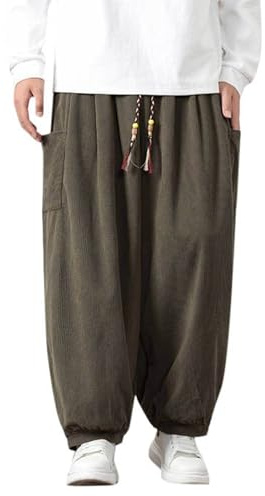 Pantaloni harem da uomo in velluto a coste, pantaloni in stile samurai giapponese, pantaloni ninja corduroy, colore nero, invernale, pantaloni da jogging Hip Hop Harajuku Streetwear, R Armeegrün2, XXL