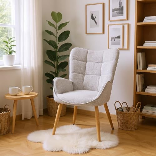 FURNISH 1 sillón gris con asiento acolchado cómodo y respaldo grueso para la esquina de lectura en casa, sillón de tela suave para la piel con diseño cosido para una relajación de lectura diaria
