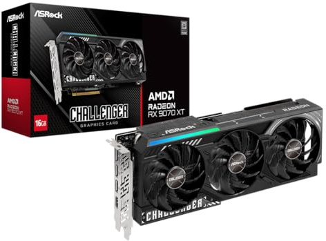 ASRock Radeon RX 9070 XT Challenger 16 GB OC-Grafikkarte, AMD RDNA 4 Architektur, 2970 MHz Boost Clock, 16 GB GDDR6, PCIe 5.0, DisplayPort 2.1a, HDMI 2.1b, Triple Cooling