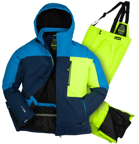Killtec Jungen Skianzug Größe 152 wasserdicht 10.000 mm Wassersäule - Skijacke blau dunkelblau, Skihose neon gelb