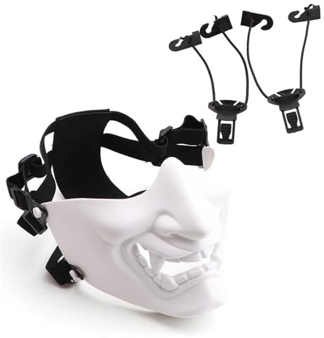 UGDOUS Hannya Oni Demi-masque facial – Démon samouraï japonais Cosplay Théâtre Noh(Red B)