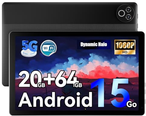 Laptok Android 15 Tablet 10 pollici - 20GB RAM 64GB ROM fino a 1TB TF, 800×1280 IPS, doppia fotocamera 2MP+5MP, WiFi6+BT5.4, batteria da 5000 mAh, tipo C, OMS, nero