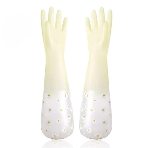 DKJAHSEK 5 paia di guanti lunghi for lavare i piatti, con coulisse, in gomma, impermeabili, riutilizzabili, fiori, for la pulizia dei per Cucina, Stoviglie, Giardino(Yellow)