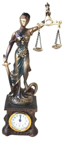 Justice Lady Staty - Justitiegudinnans staty, domarstege figurer, hartsfigur prydnad med klocka, bordsdekoration statyer, domarskulptur för Biblioth