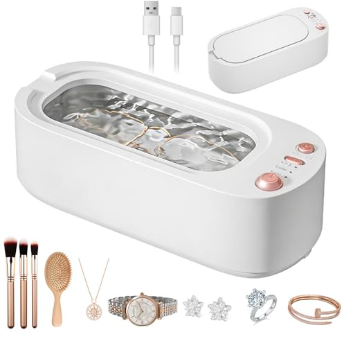 45KHz Ultrasonic Jewellery Cleaner, 304 Stainless Steel Jewelry Cleaner Ultrasonic, 2 modes & 3 Digital Timers, One-Touch Sonic Cleaner, 360°Deep Cleaning for Jewellery, Glasses, Silver, Denture