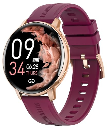 Oliimptek Smartwatch Damen Rund, iOS Android Gold Lila