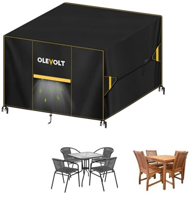 OLEVOLT Funda Mesa Exterior Impermeable Funda Muebles Jardin Cuadrada | Cubre Mesa Exterior Impermeable 600D Oxford Funda para Muebles de Jardin Funda Protectora Mesa y Sillas Exterior 100x100x74cm