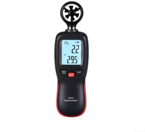 Digital Anemometer WT82 Handheld Wind Meter with Temperature Sensor | 0-30m/s Range | Portable Air Flow Detector for HVAC Weather Monitoring | Black