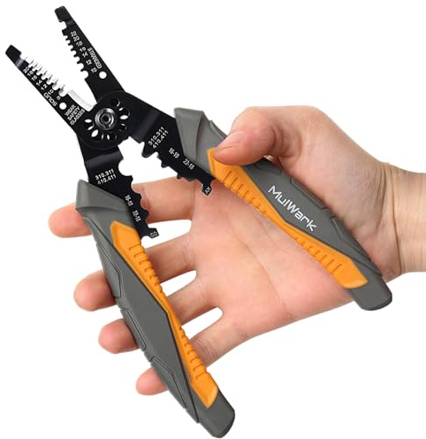 MulWark 3 in 1 Automatic Self Adjusting Wire Stripper/Cutter/Crimper, 8 Inch Multi Pliers For Electrical Wire Stripping, Cable Cutting, Crimping Tool from 8 AWG to 30 AWG