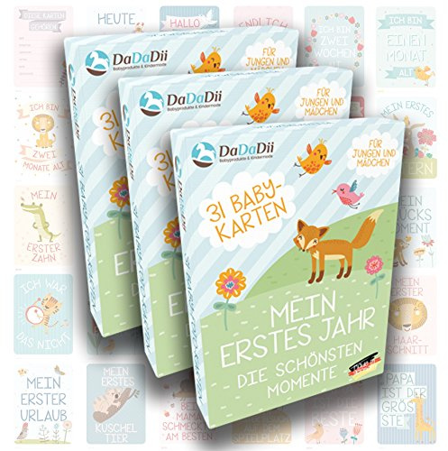 Baby Meilenstein-Karten für das 1. Lebensjahr – 3er Set von DaDaDii – Tolles Geschenk für Drillinge - Der Hit auf jeder Babyparty oder für die Baby Erstausstattung - Milestone Cards DEUTSCH