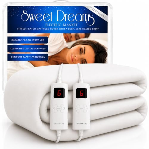 Sweet Dreams Electric Blanket Double Bed Size with Dual Controls, 137 x 193 x 40cm - Fully Fitted Heated Mattress Cover Underblanket with Elasticated Skirt, Overheat Protection (Double)